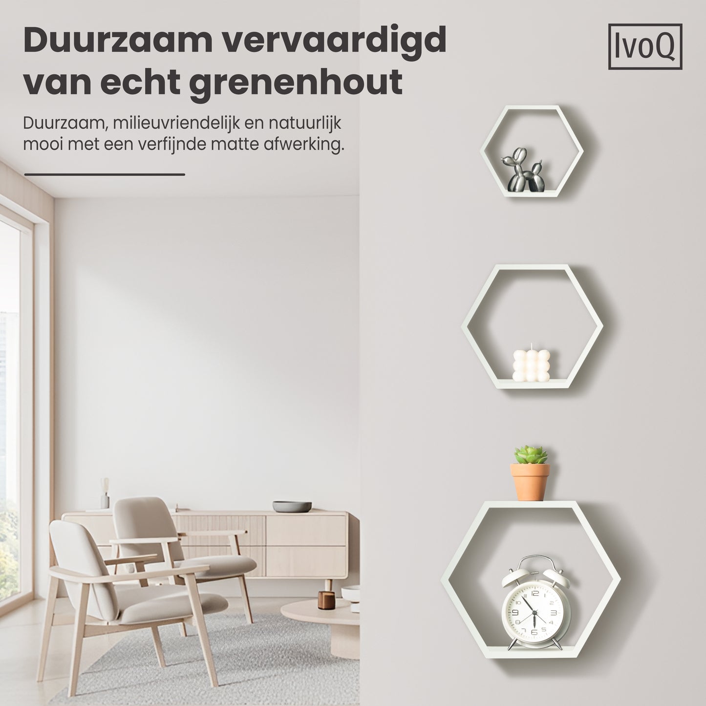 IvoQ Wandplanken Hexagon Set 3 stuks Wit-IvoQ