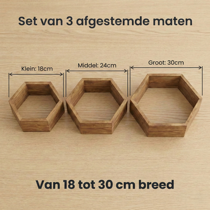 IvoQ Wandplanken Hexagon Set 3 stuks Bruin