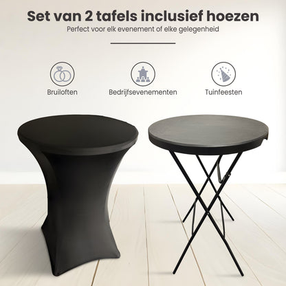 IvoQ Statafels Set Zwart met Hoezen Ø80x110 cm