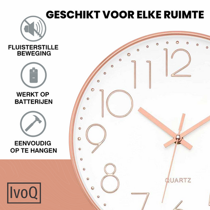 IvoQ Stijlvolle Wandklok Wit/Roze Ø30 cm