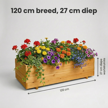 IvoQ Houten Plantenbak voor Buiten - 120x40x32 cm - Beige