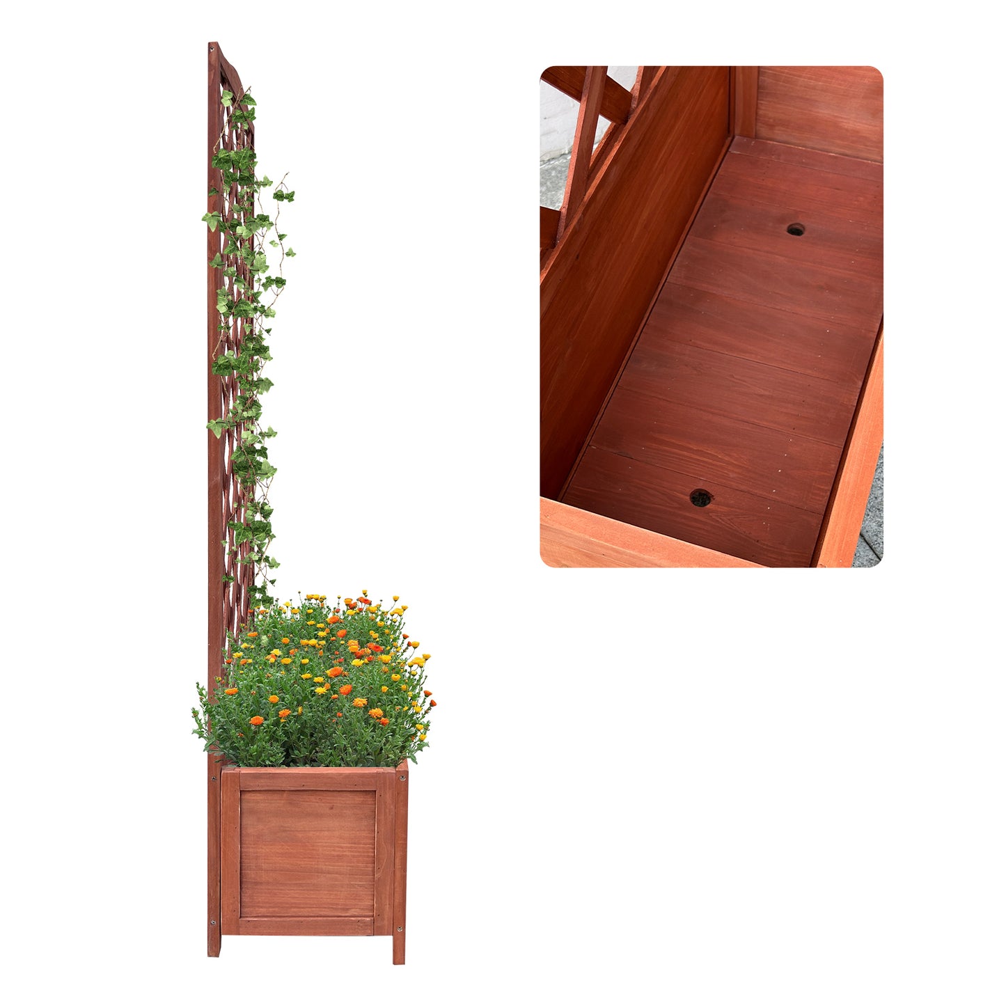 IvoQ Set van 2 Houten Plantenbakken met Klimrek – Perfect voor Bloemen en Klimplanten – Tuin en Balkon Decoratie