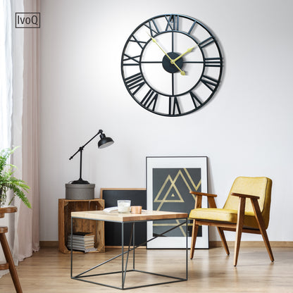 IvoQ Wandklok Zwart Romeins Gouden Wijzers 40 cm