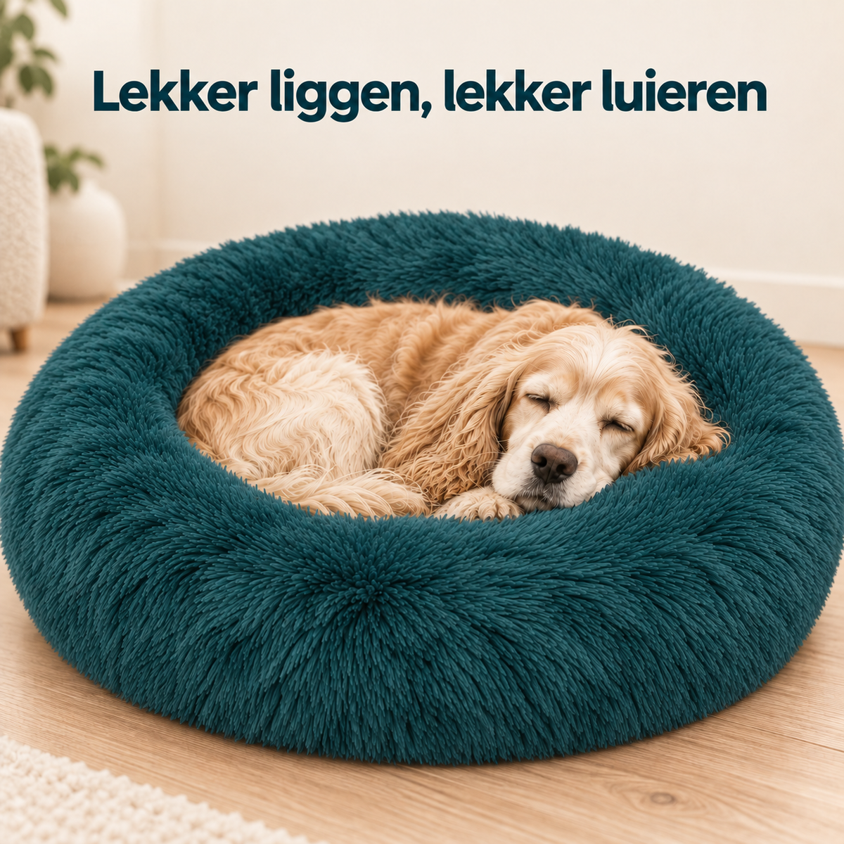 IvoQ Donut Hondenmand 100 cm - Fluffy Hondenkussen - Zacht Pluche - Verhoogde Rand - Petrolblauw