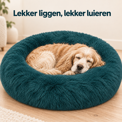 IvoQ Donut Hondenmand 100 cm - Fluffy Hondenkussen - Zacht Pluche - Verhoogde Rand - Petrolblauw