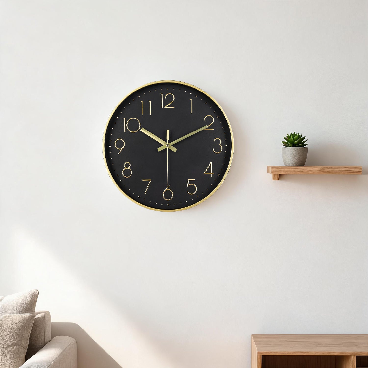 IvoQ Moderne Wandklok - Zwart/Goud - 30 cm - Stil Uurwerk - 3D Muurklok