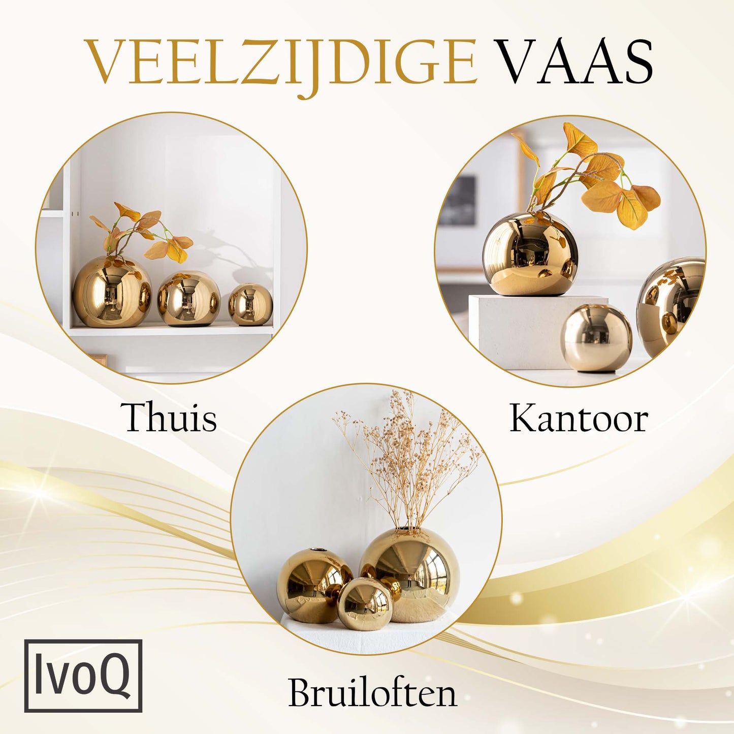 IvoQ Luxe Goudkleurige Keramische Vazenset - Elegant & Modern Design - 3-Delig