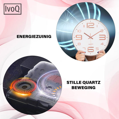 IvoQ Stijlvolle Wandklok Wit/Koper Ø30 cm