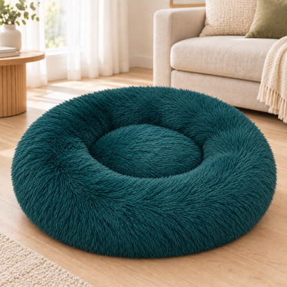 IvoQ Donut Hondenmand 100 cm - Fluffy Hondenkussen - Zacht Pluche - Verhoogde Rand - Petrolblauw