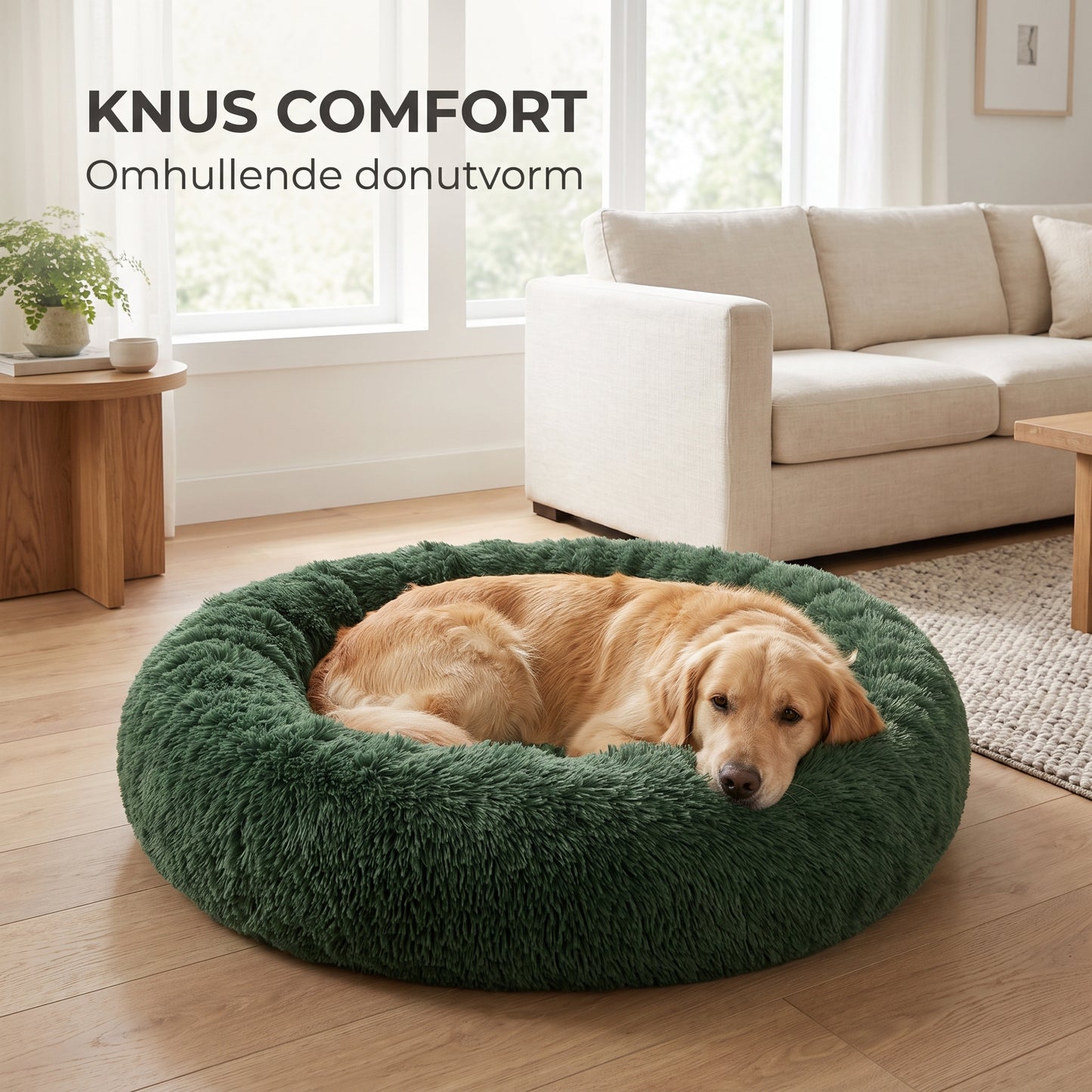 IvoQ Fluffy Donut Hondenmand Ø 100 cm – Zacht Hondenbed – Donkergroen