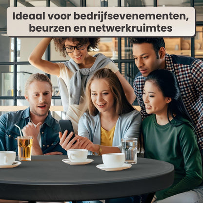 IvoQ Statafel Zwart – Inclusief Zwarte Stretchhoes – Ø80 cm x 110 cm – Opvouwbaar – Partytafel voor Feest, Tuin & Event