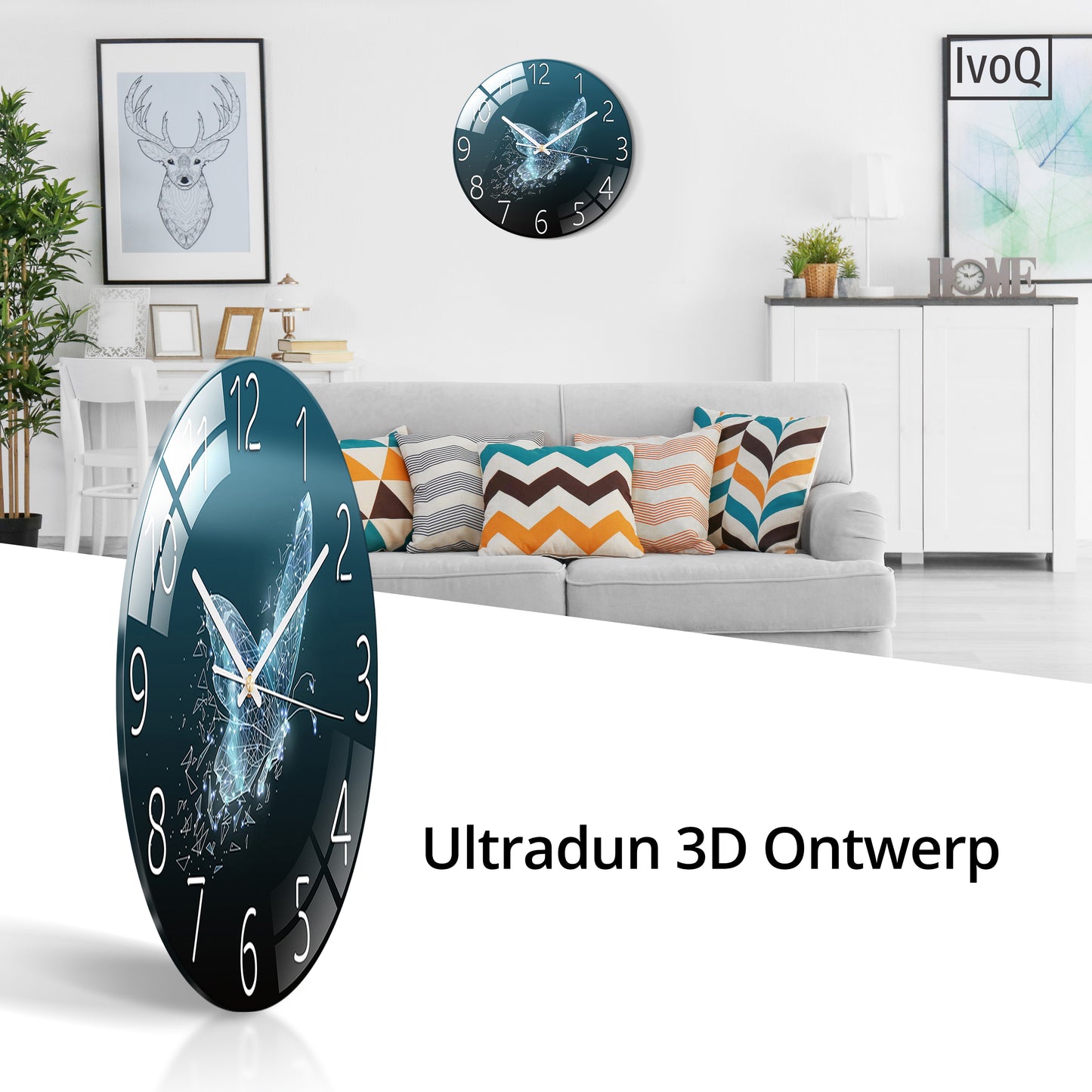 IvoQ Stijlvolle Groene Klok met Vlinder Design – 30 cm – Perfect Voor Elke Kamer