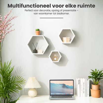 IvoQ Wandplanken Hexagon Set 3 stuks Wit-IvoQ