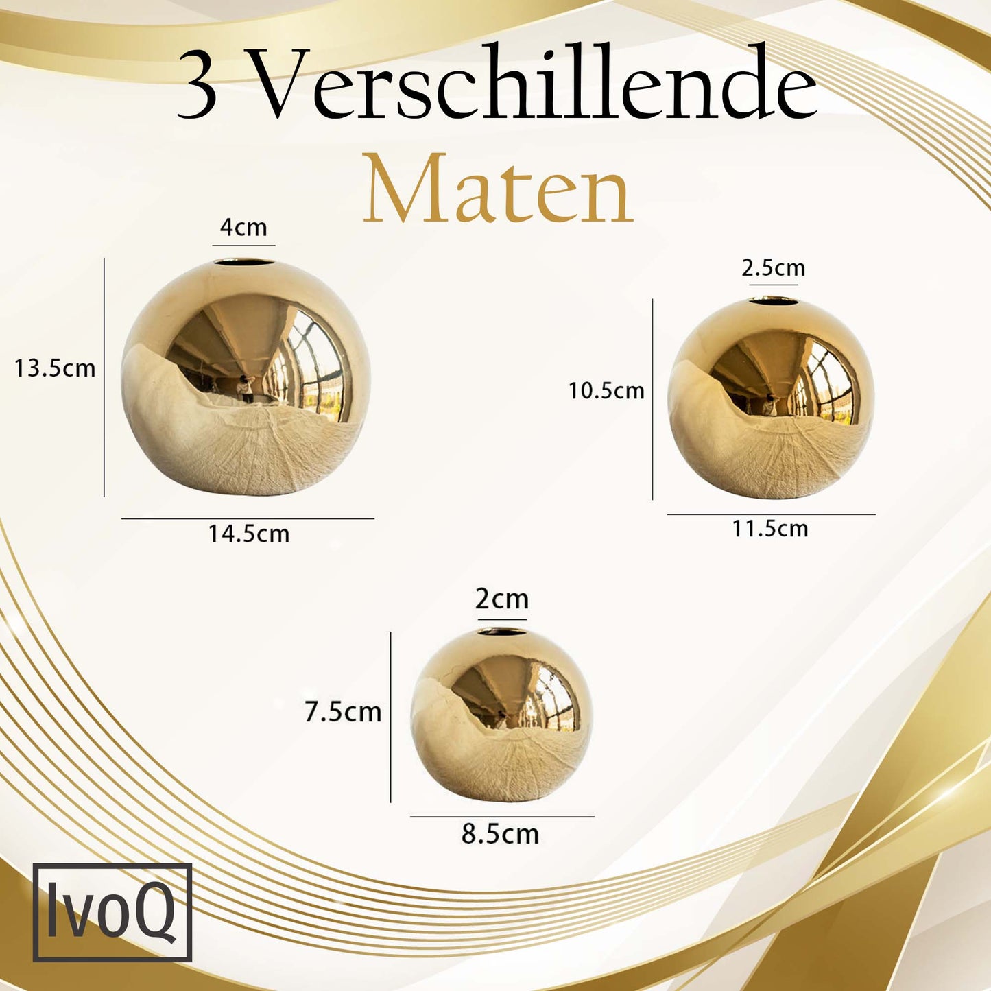 IvoQ Luxe Goudkleurige Keramische Vazenset - Elegant & Modern Design - 3-Delig