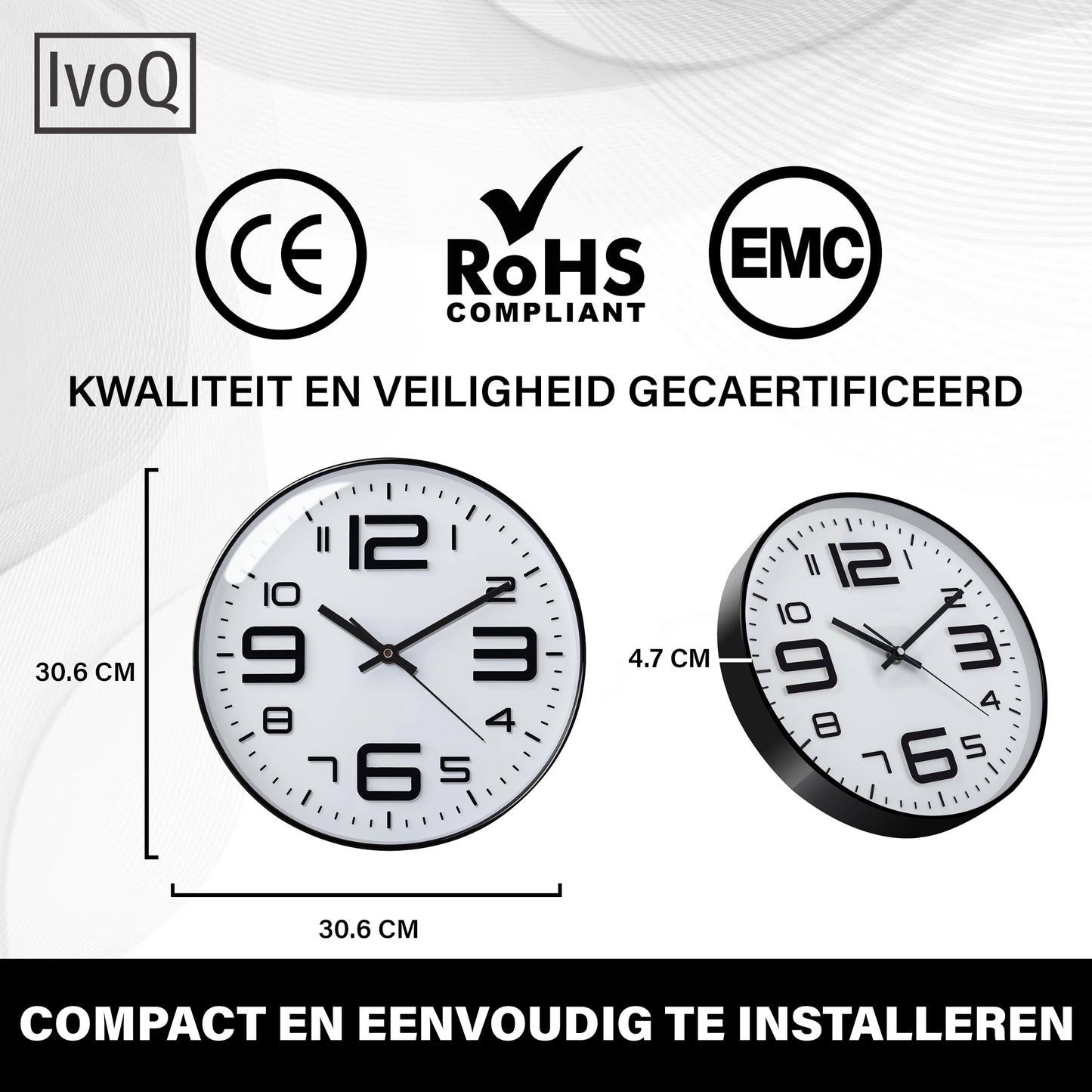 IvoQ Stijlvolle Wandklok - Modern Design - 30 cm - Wit - Stille klok