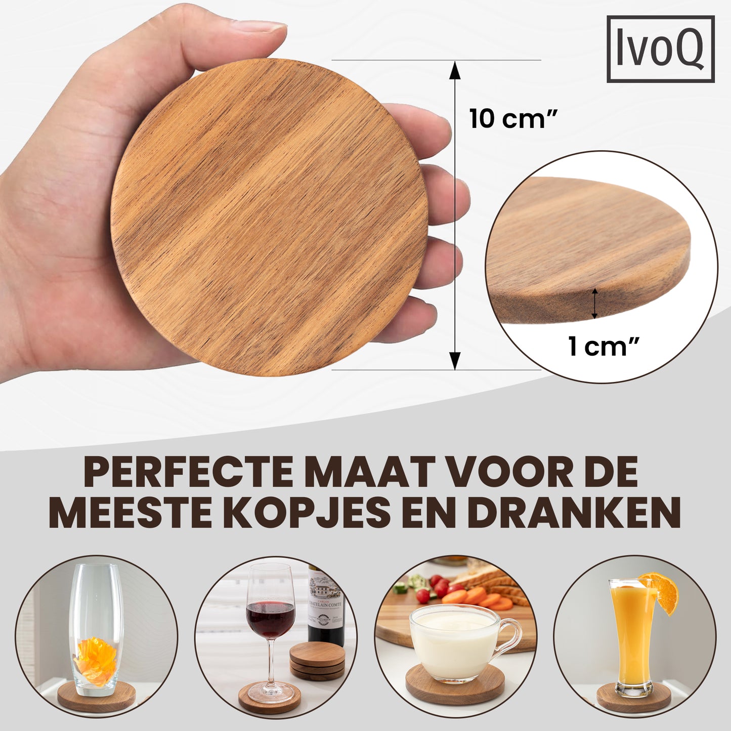 IvoQ Acacia Houten Onderzetters - Stijlvolle Bescherming voor Elke Tafel - Set van 6