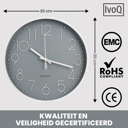 IvoQ Design Wandklok Grijs Ø30 cm