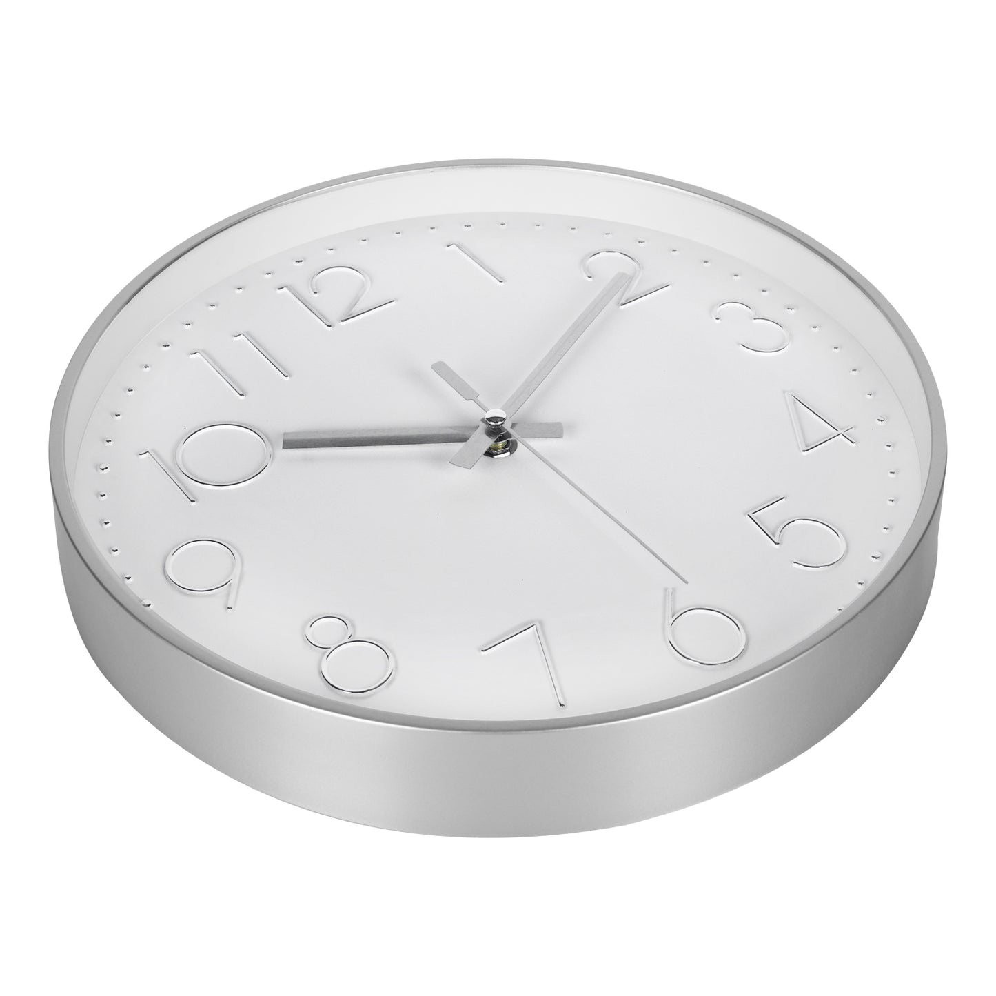 IvoQ Moderne Wandklok 30 cm - 3D Muurklok met Stil Uurwerk - Analoog - Zilver/Wit