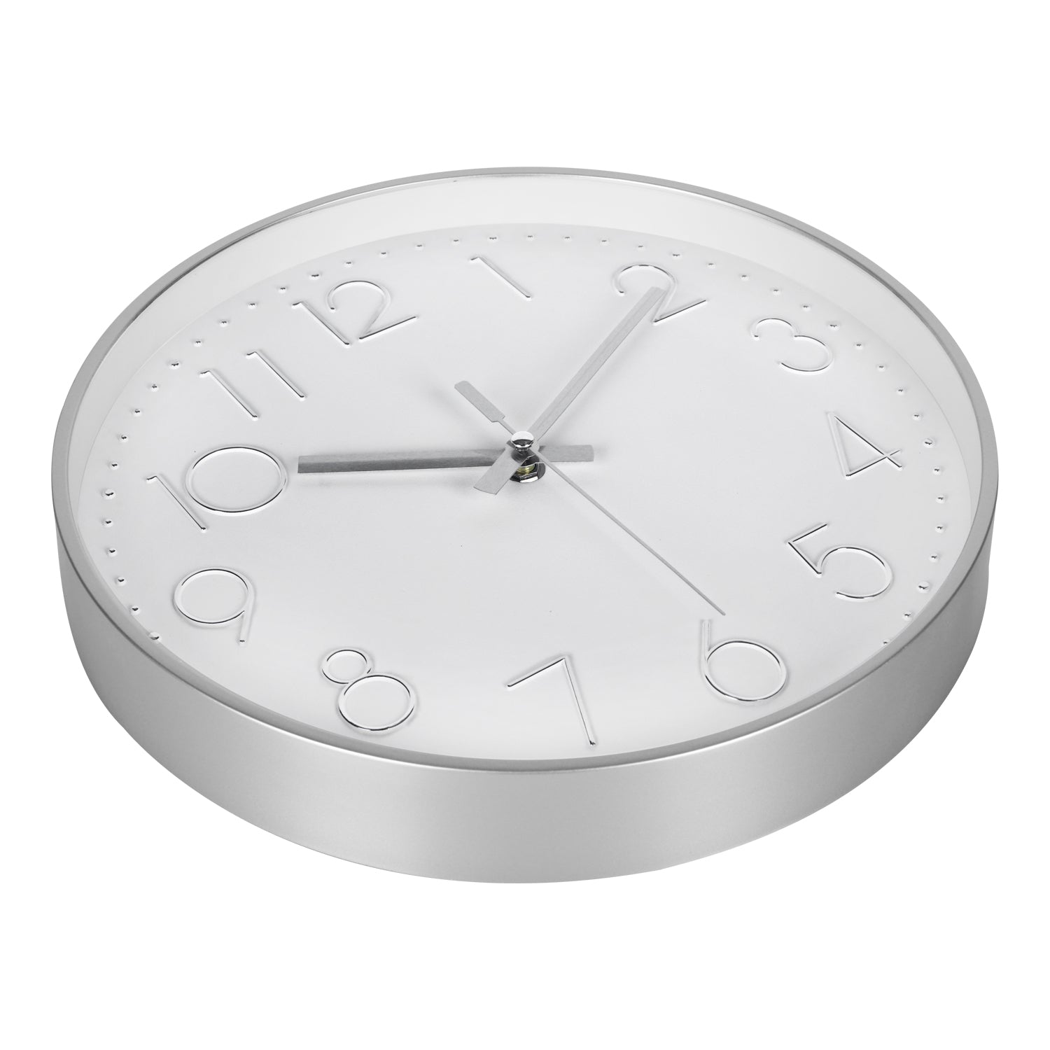 IvoQ Moderne Wandklok 30 cm - 3D Muurklok met Stil Uurwerk - Analoog - Zilver/Wit
