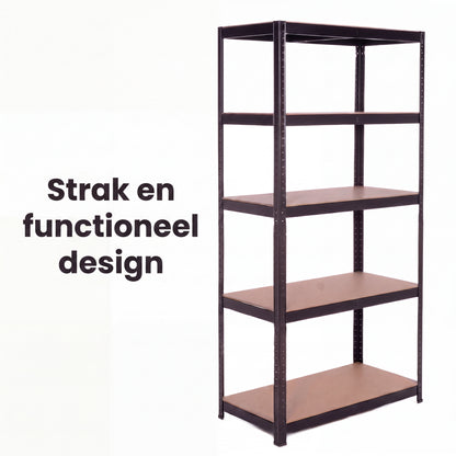 IvoQ Stellingkast Zwart - Metalen Opbergrek - Magazijnstelling - 180x90x40 cm - 5 Planken - 875 kg Draagkracht (175kg per plank)