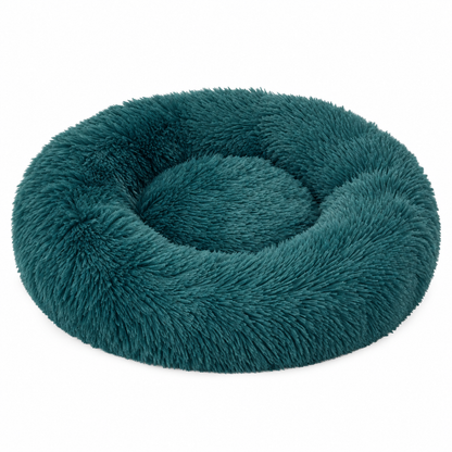 IvoQ Donut Hondenmand 100 cm - Fluffy Hondenkussen - Zacht Pluche - Verhoogde Rand - Petrolblauw