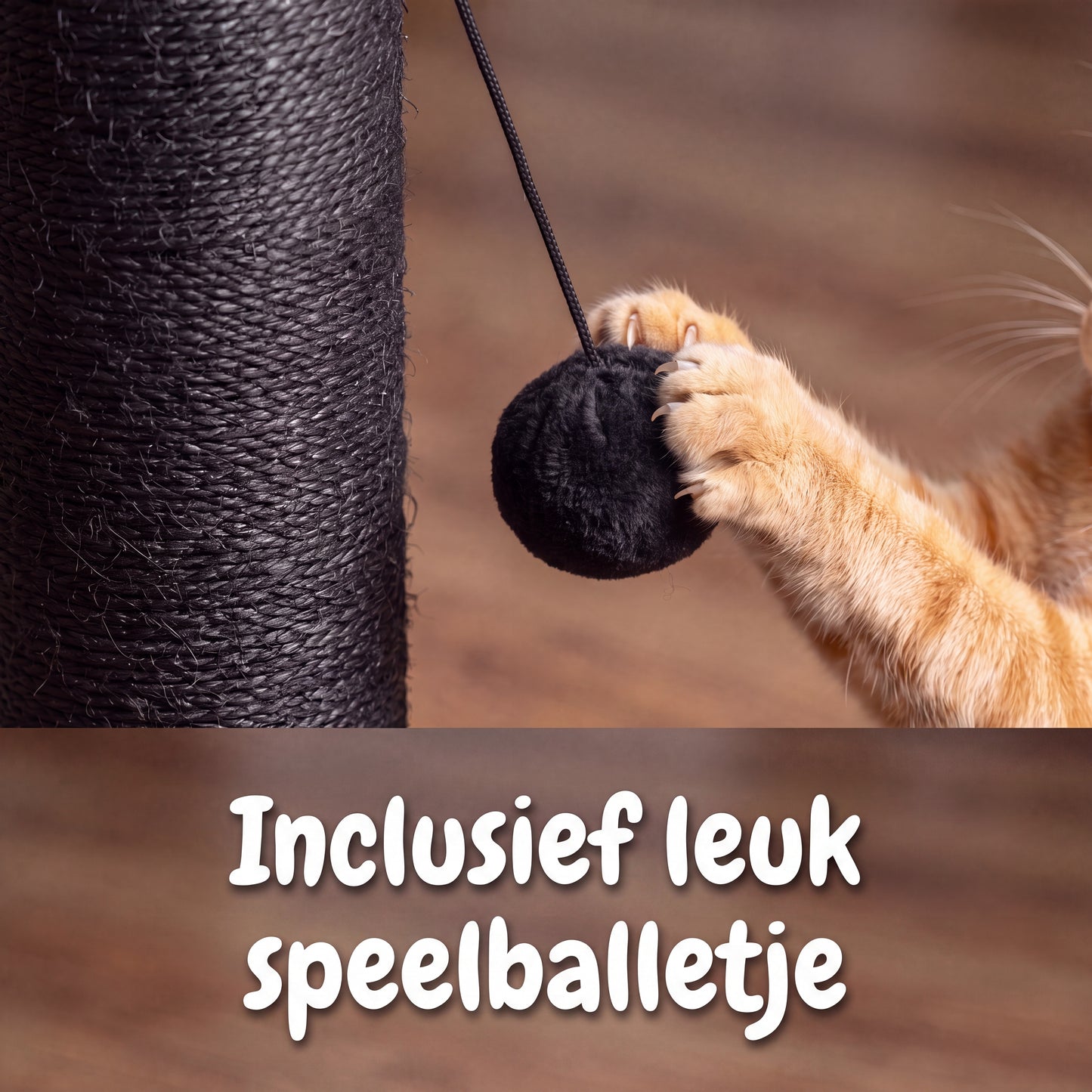 IvoQ Krabpaal voor Katten - 90 cm - Zwart - Stevige Kattenkrabpaal met Speelbal & Sisal - 90x40x40 cm