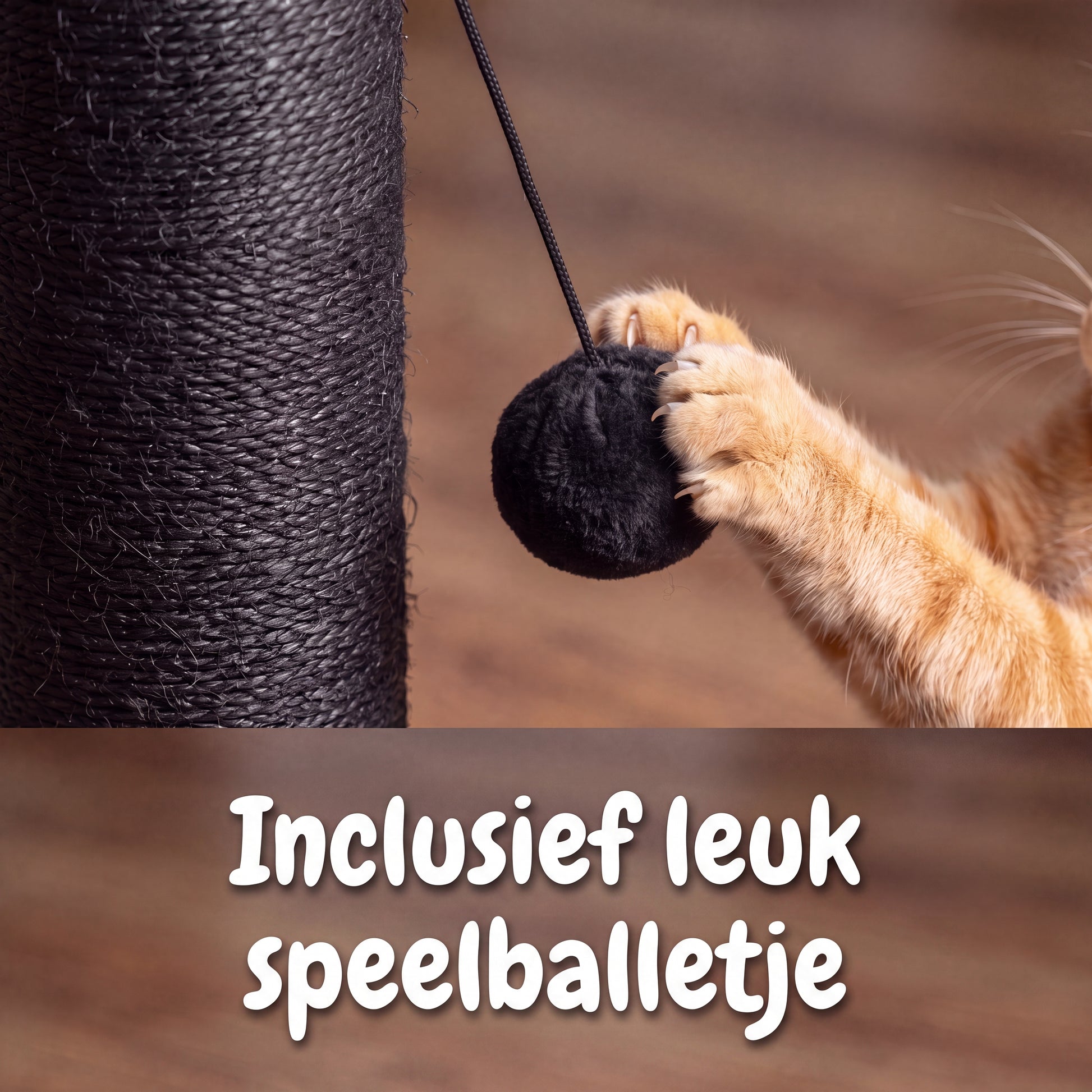 IvoQ Krabpaal voor Katten - 90 cm - Zwart - Stevige Kattenkrabpaal met Speelbal & Sisal - 90x40x40 cm