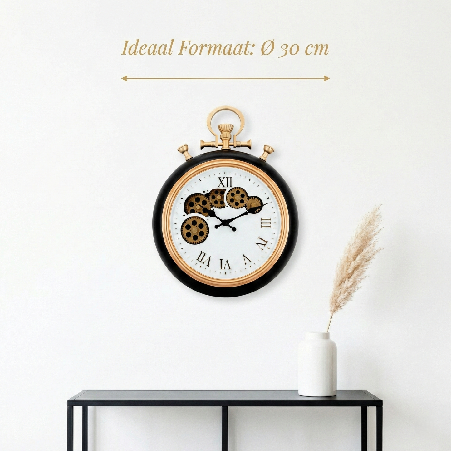 IvoQ Industriële Wandklok met Bewegende Tandwielen Ø 30 cm