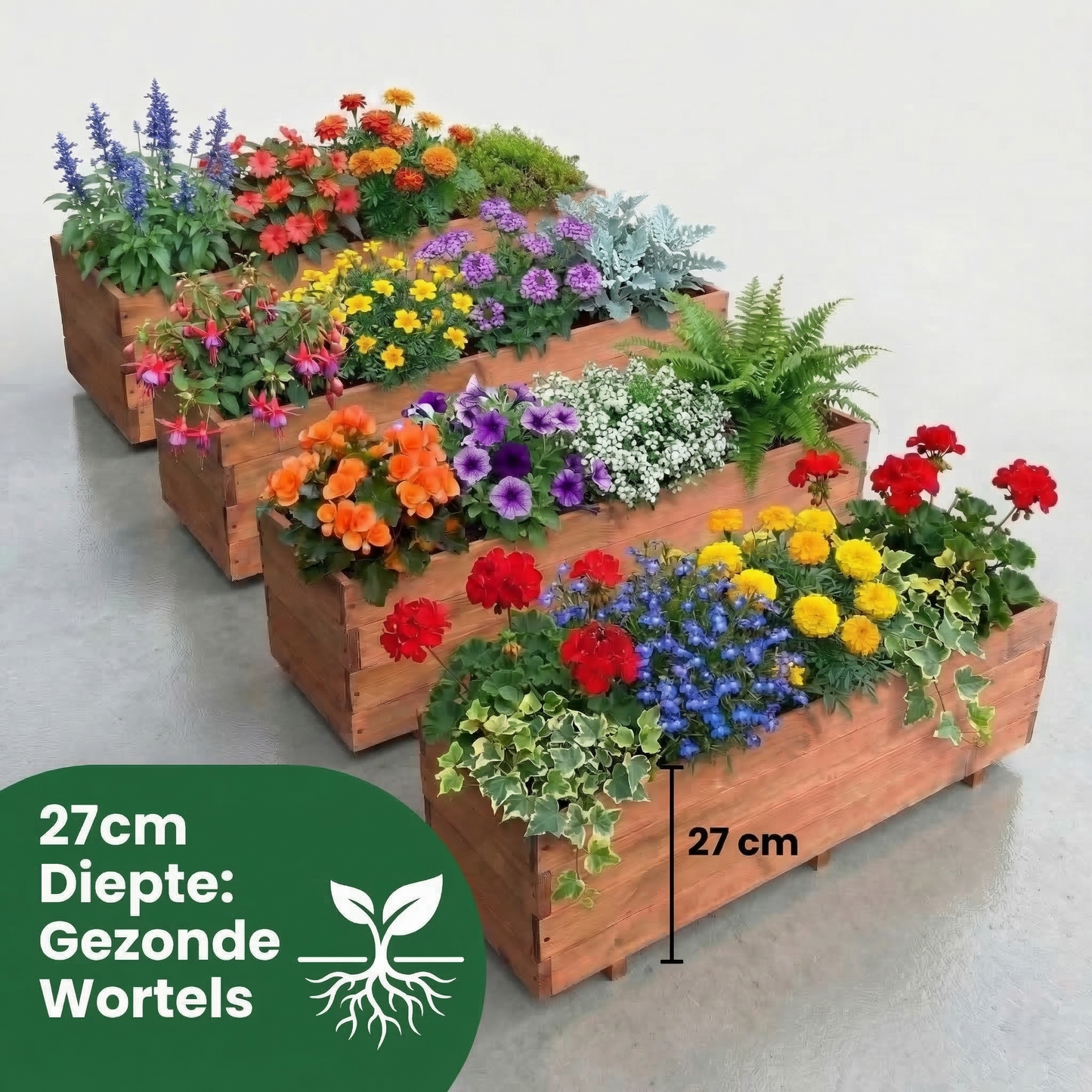 IvoQ Houten Plantenbakken Set van 4 – 120x40x32 cm – FSC Hout