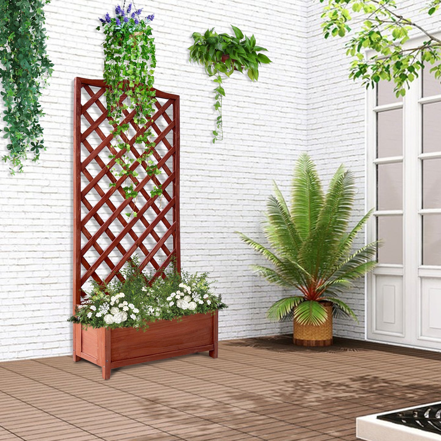 IvoQ Set van 2 Houten Plantenbakken met Klimrek – Perfect voor Bloemen en Klimplanten – Tuin en Balkon Decoratie