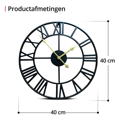 IvoQ Wandklok Zwart Romeins Gouden Wijzers 40 cm