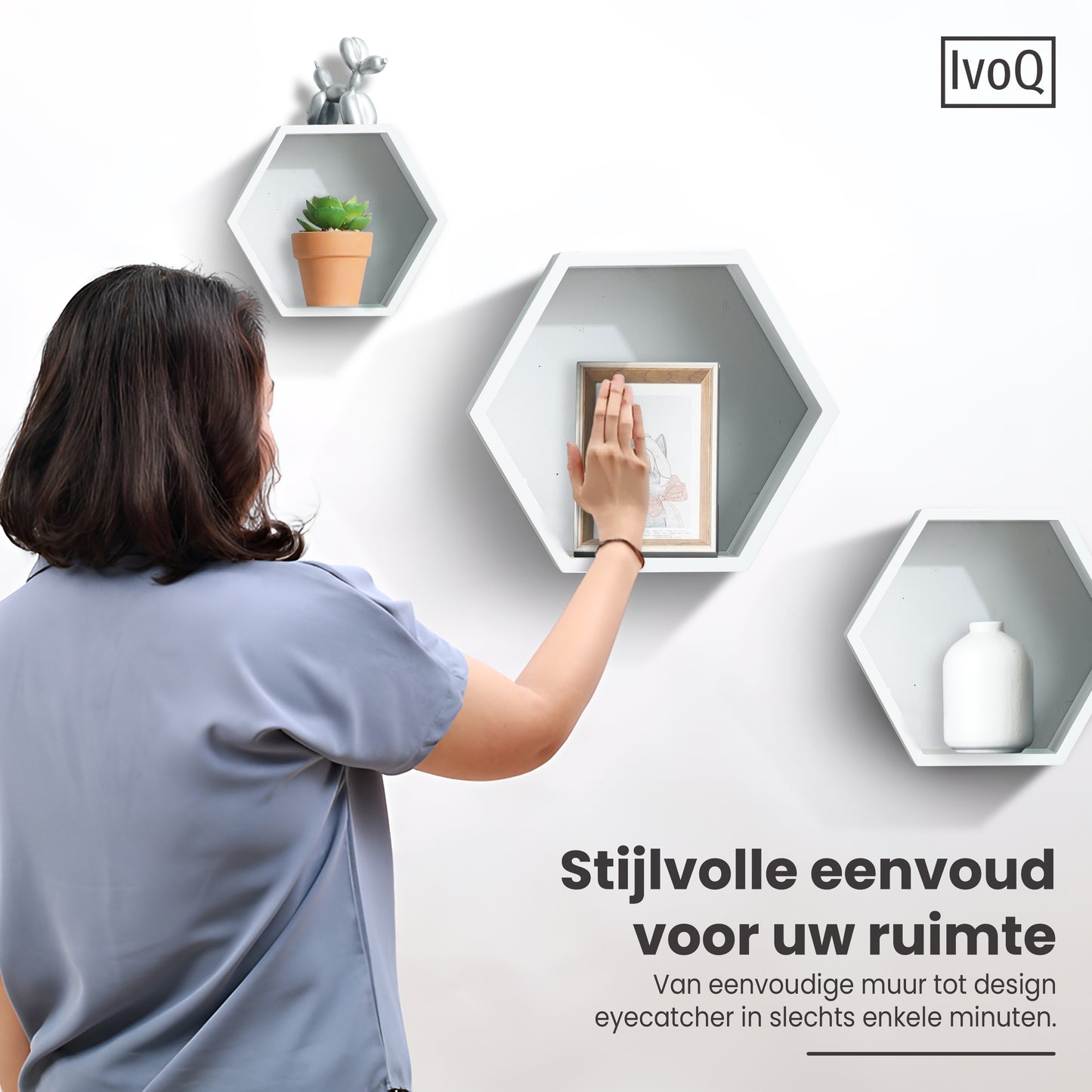 IvoQ Wandplanken Hexagon Set 3 stuks Wit-IvoQ