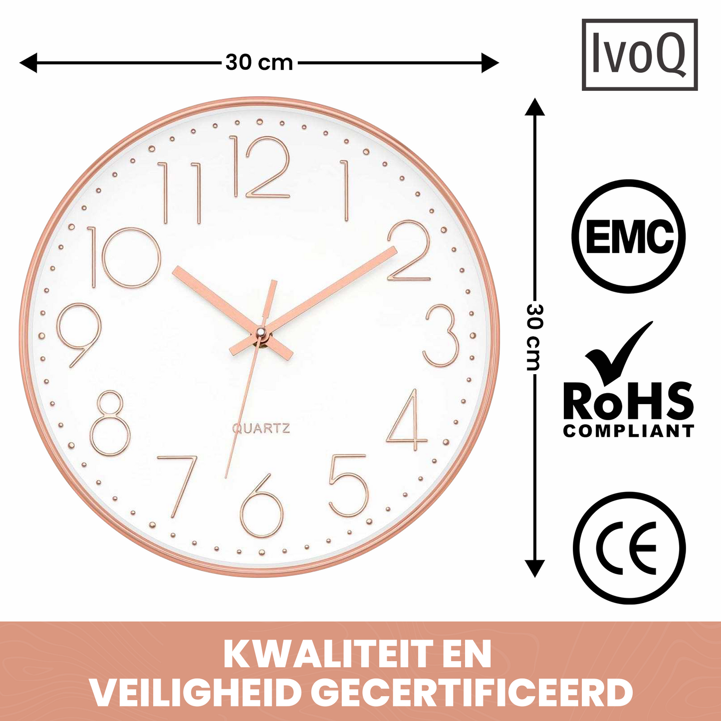 IvoQ Stijlvolle Wandklok - Modern Design - 30 cm - Wit - Stille wandklok