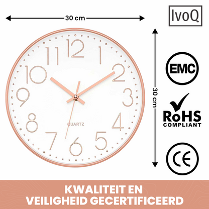 IvoQ Stijlvolle Wandklok Wit/Roze Ø30 cm