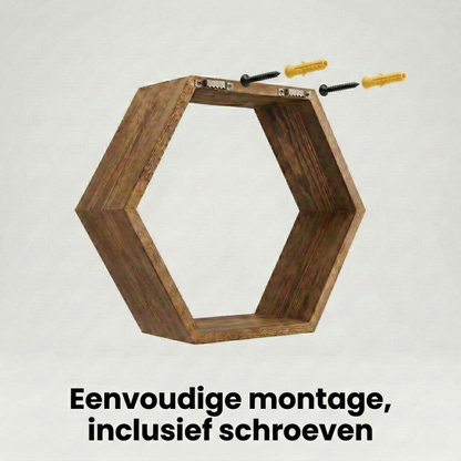 IvoQ Wandplanken Hexagon Set 3 stuks Bruin
