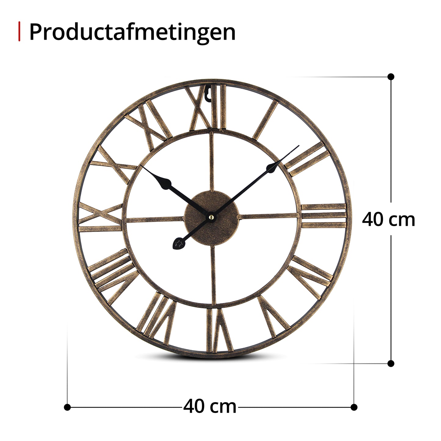 IvoQ Metaal Gouden Wandklok met Romeinse Cijfers - Stijlvol, Stil en Tijdloos Design - 40 cm