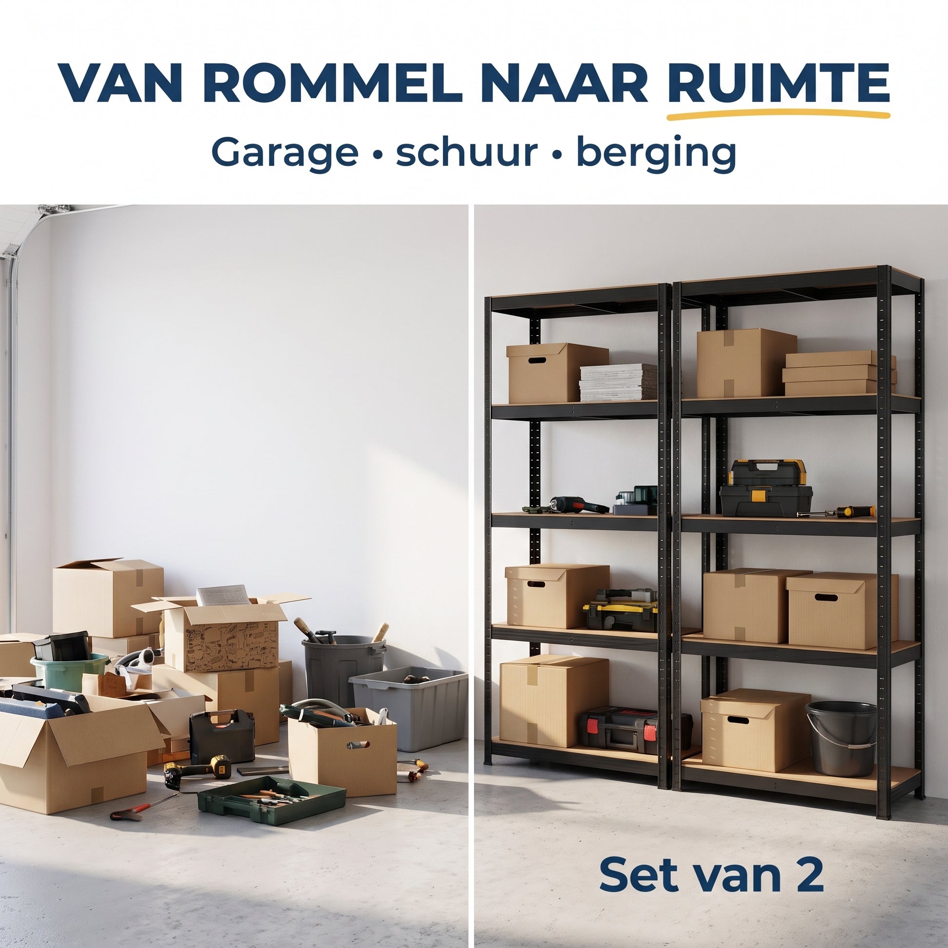 IvoQ Stellingkast Set van 2 – 180 x 90 x 40 cm – 175 kg per Plank – 5 Verstelbare MDF Planken – Zwart