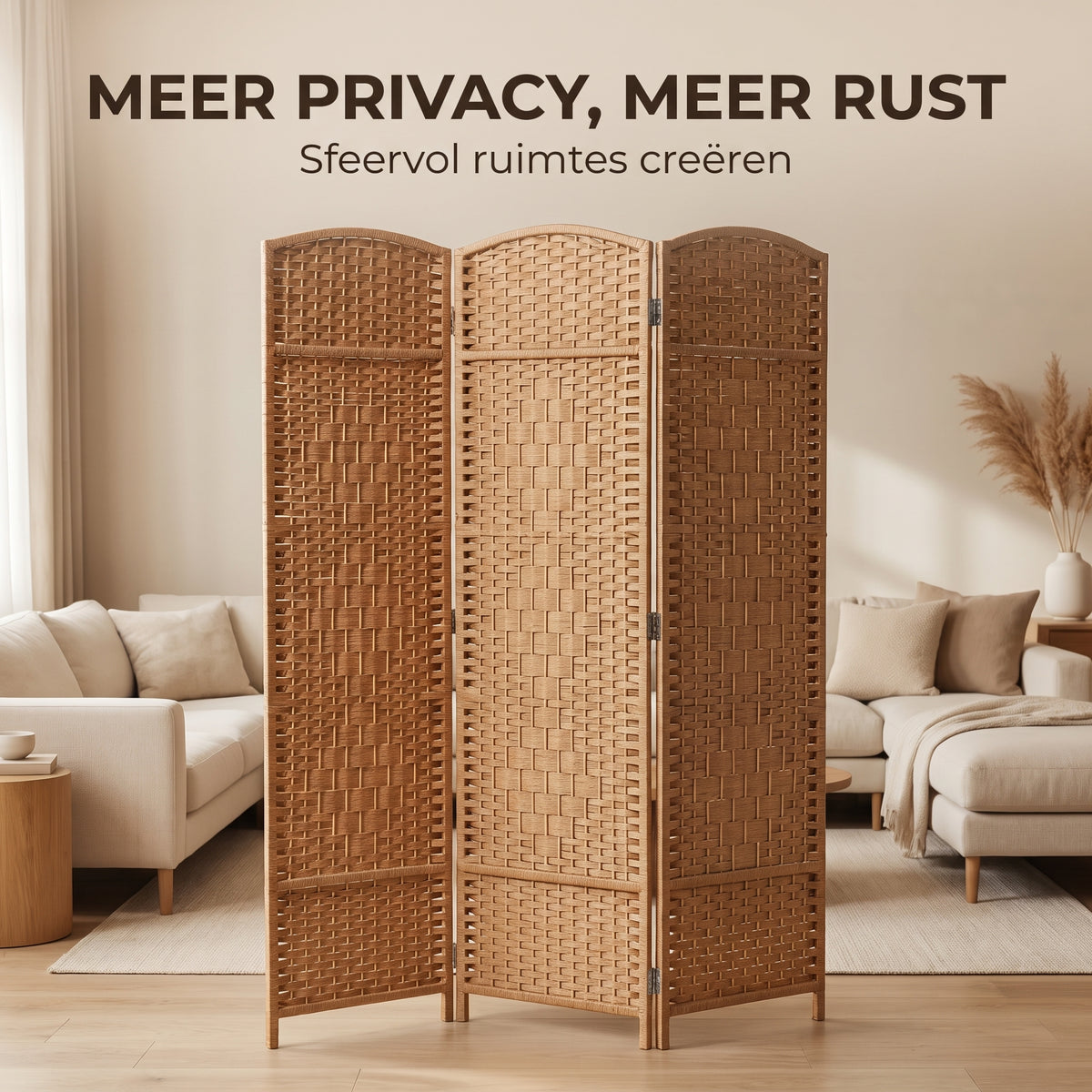 IvoQ Kamerscherm 3 Panelen – Ruimteverdeler – 170x120 cm – Bruin