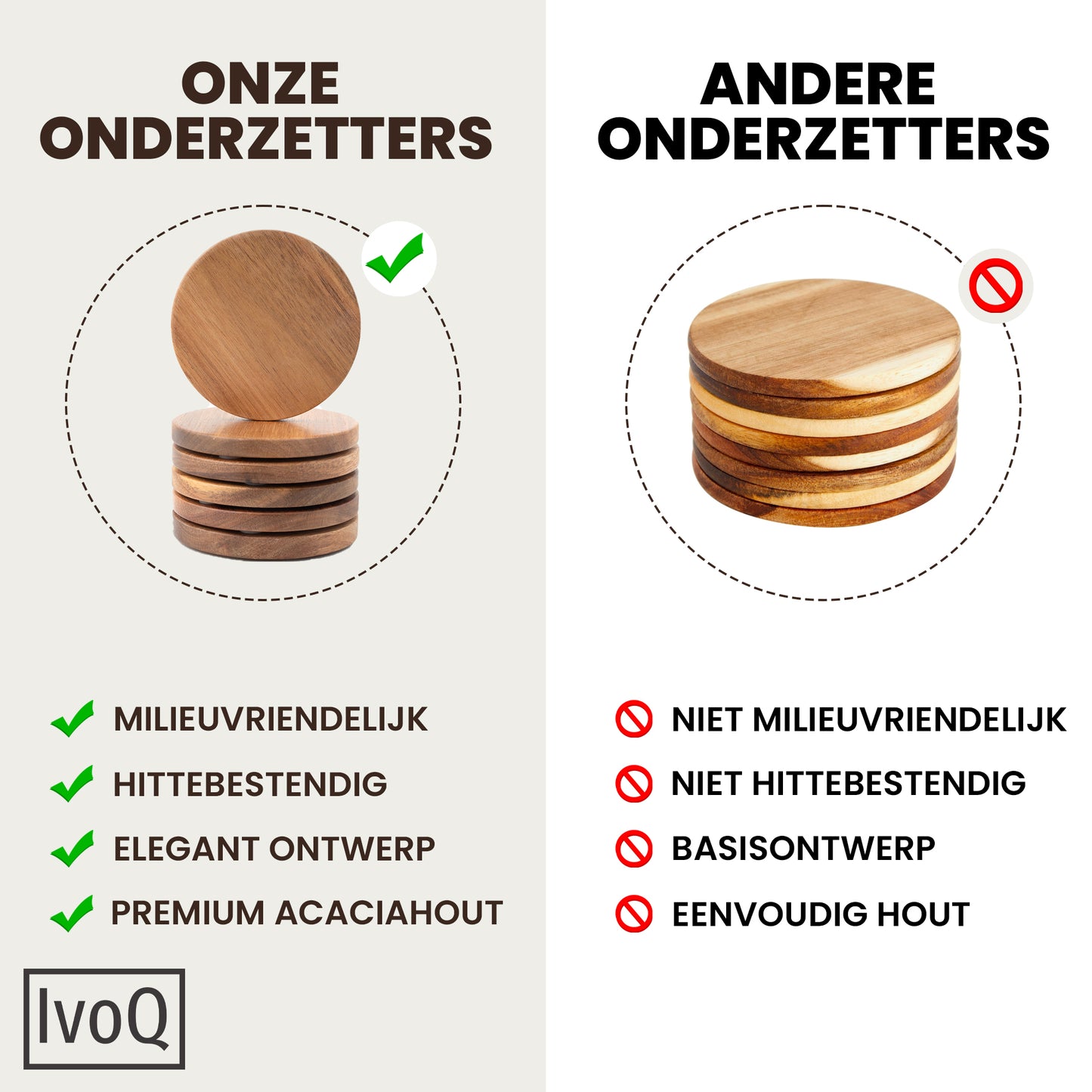 IvoQ Acacia Houten Onderzetters - Stijlvolle Bescherming voor Elke Tafel - Set van 6