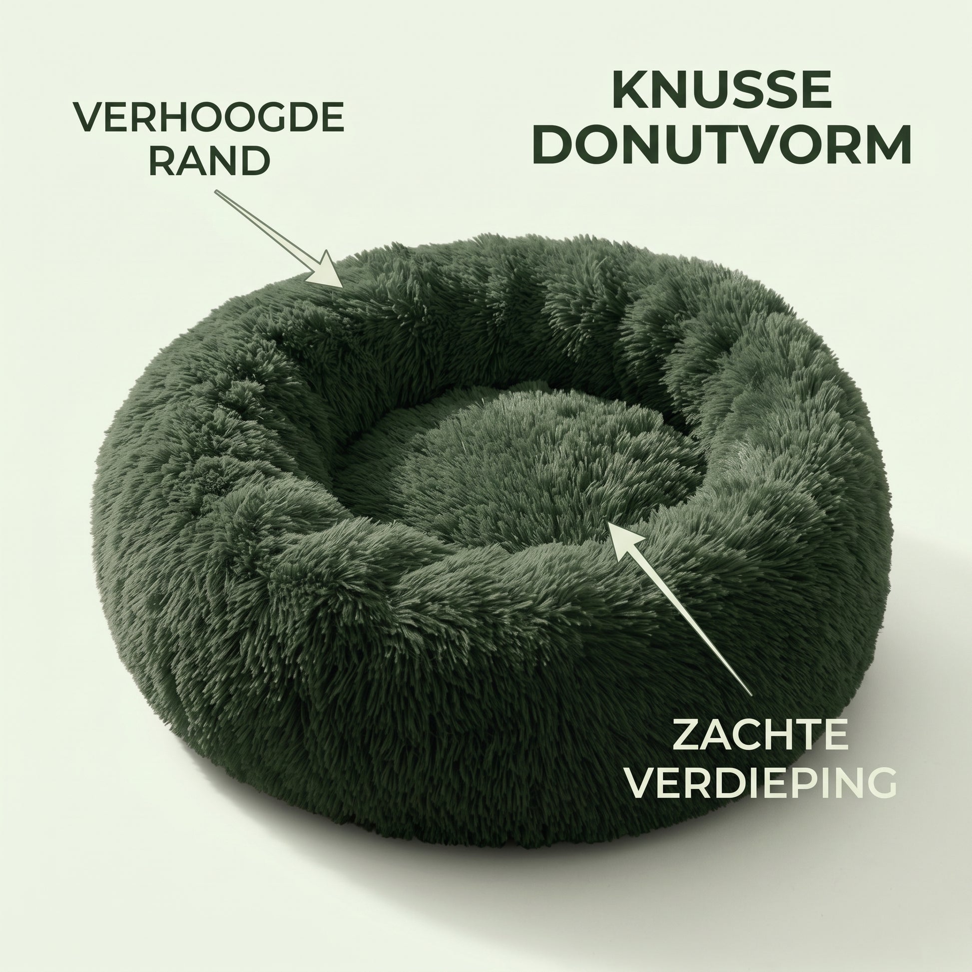 IvoQ Donut Hondenmand & Kattenmand – Ø 50 cm – Zacht Pluche Huisdierenbed – Donkergroen – Voor Katten en Kleine Honden