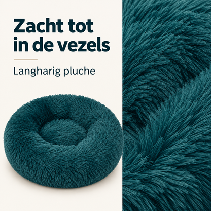 IvoQ Hondenmand Donut - Kattenmand - Zacht Pluche - Verhoogde Rand - Ø 50 cm - Petrolblauw