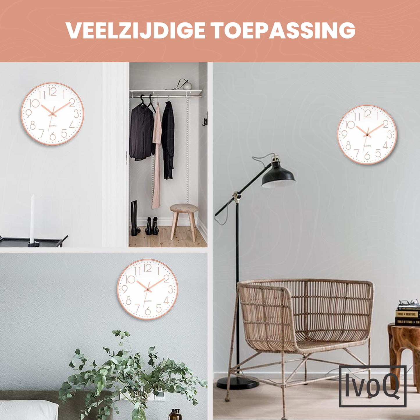 IvoQ Stijlvolle Wandklok - Modern Design - 30 cm - Wit - Stille wandklok