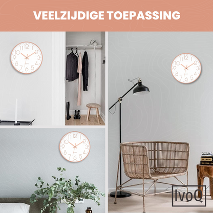 IvoQ Stijlvolle Wandklok Wit/Roze Ø30 cm