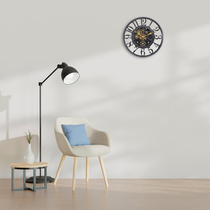 IvoQ Industriële Wandklok met Bewegende Tandwielen