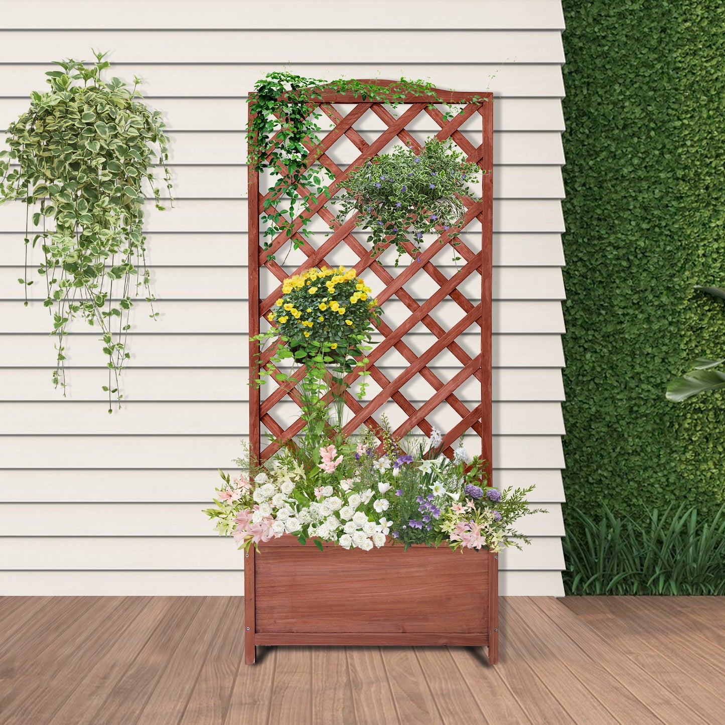 IvoQ Set van 2 Houten Plantenbakken met Klimrek – Perfect voor Bloemen en Klimplanten – Tuin en Balkon Decoratie