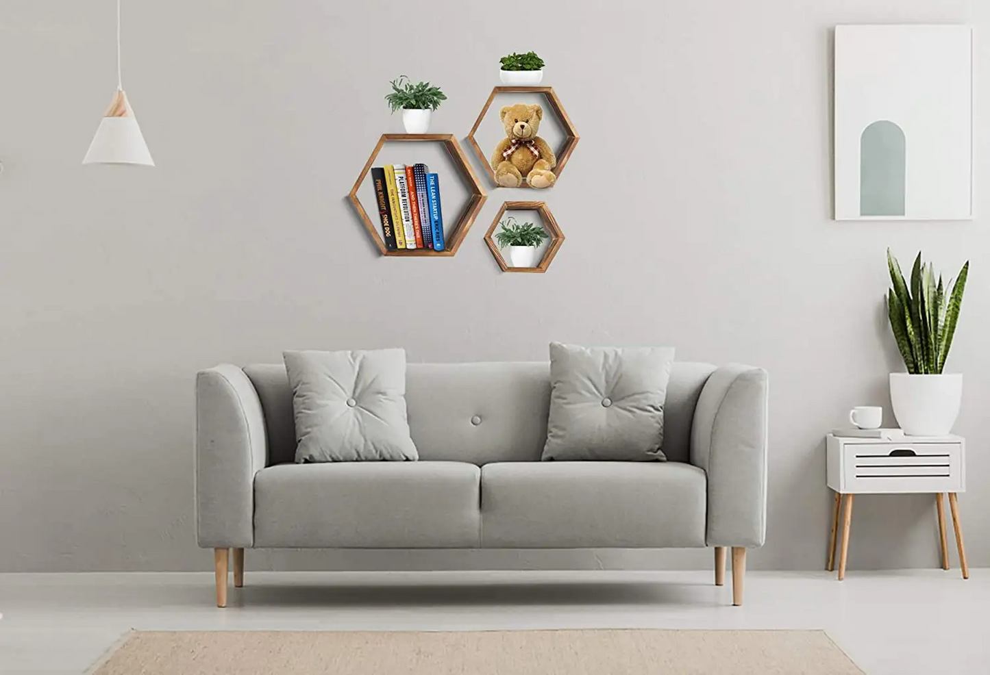 IvoQ Set van 3 Houten Hexagon Wandplanken - Decoratieve Wandplanken - Perfect voor Woonkamer, Slaapkamer & Meer!