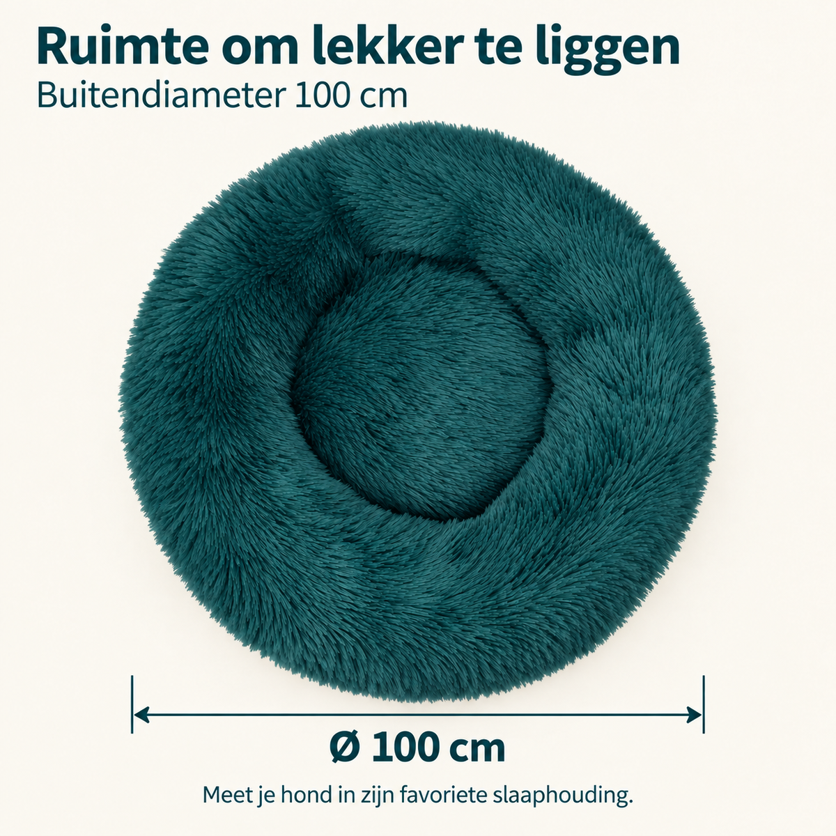 IvoQ Donut Hondenmand 100 cm - Fluffy Hondenkussen - Zacht Pluche - Verhoogde Rand - Petrolblauw