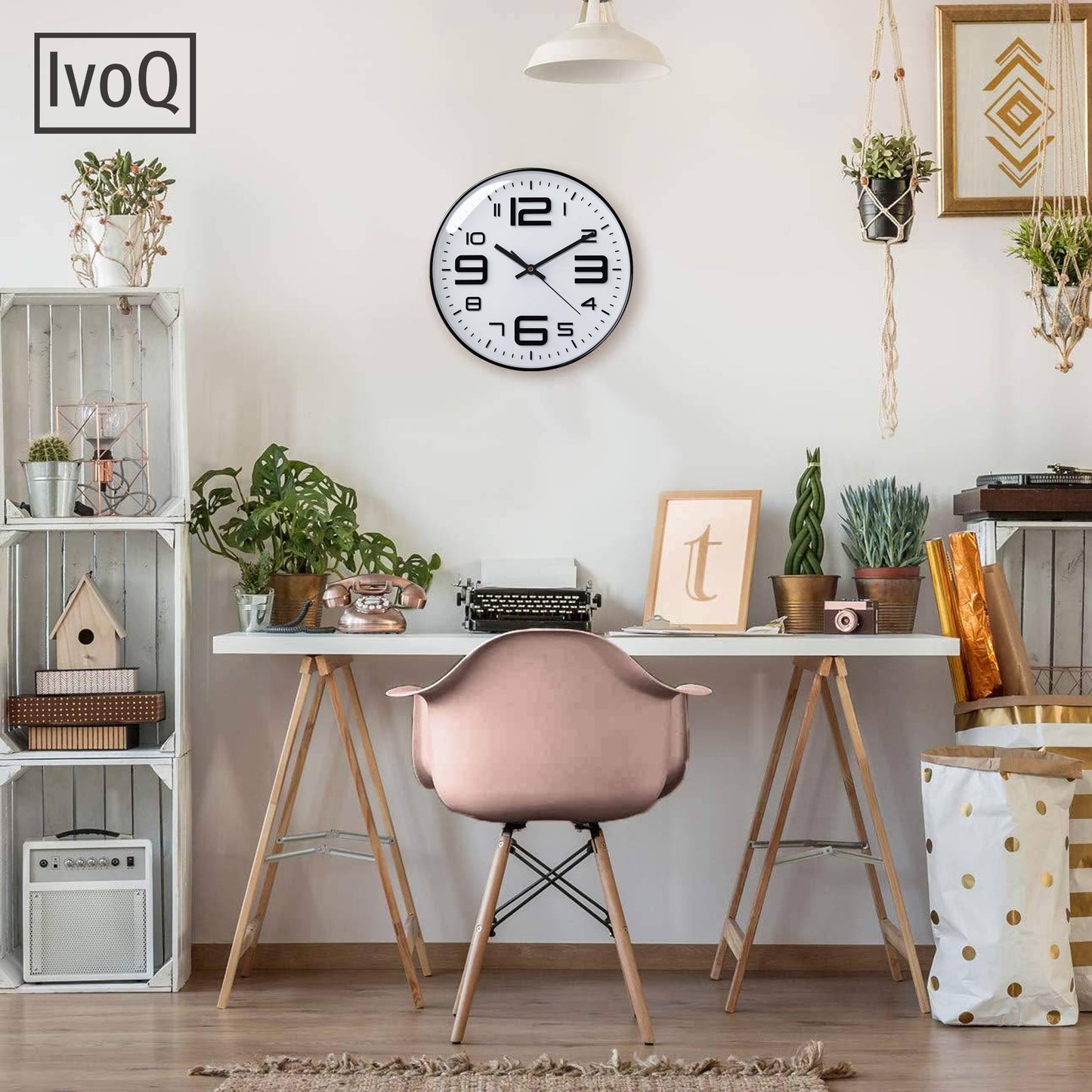 IvoQ Stijlvolle Wandklok - Modern Design - 30 cm - Wit - Stille klok