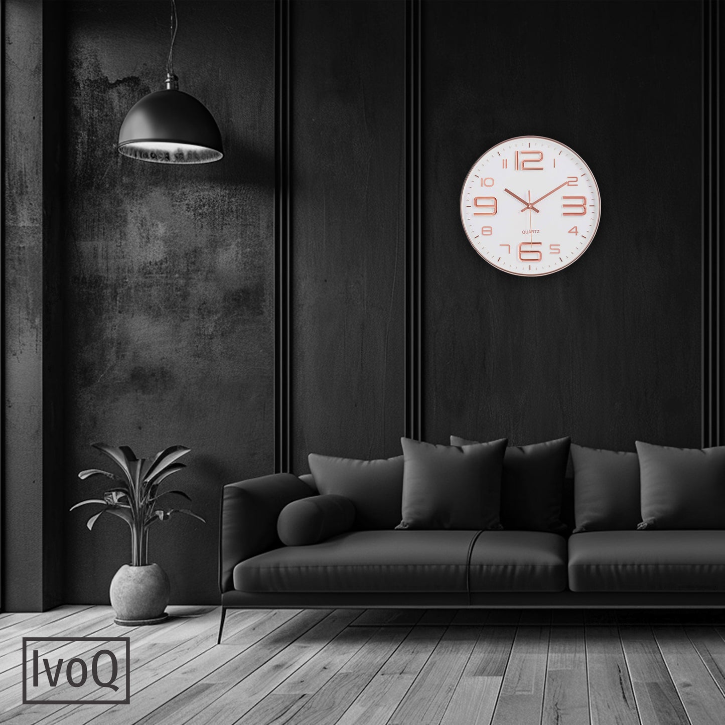 IvoQ Stijlvolle Wandklok - Elegante Witte Quartz Klok met Koperkleurige Accenten - Ideaal voor Elk Modern Interieur