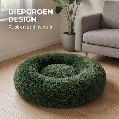 IvoQ Fluffy Donut Hondenmand Ø 100 cm – Zacht Hondenbed – Donkergroen
